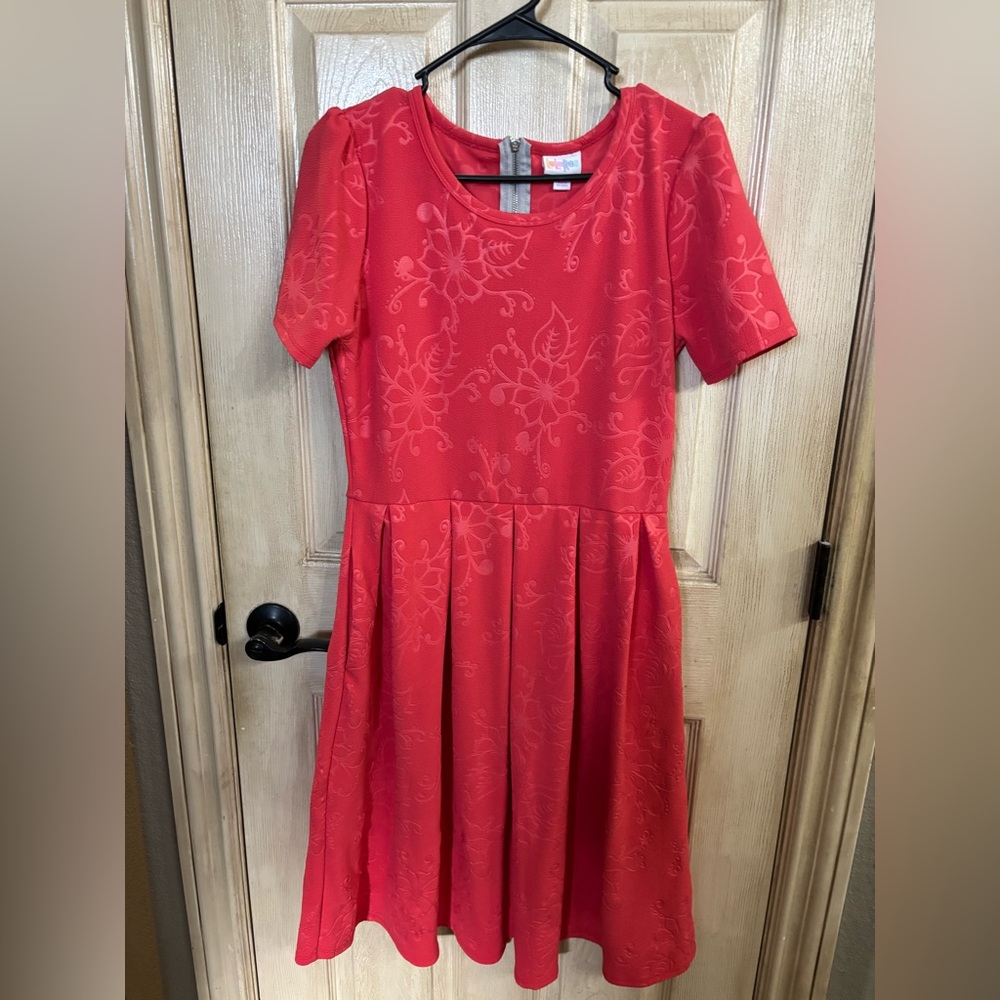 Lularoe Amelia coral reverse floral burnout pocket dress